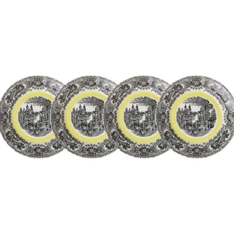 Set de 4 platos de postre colección Negro Vistas Yellow by Aaron Stewart