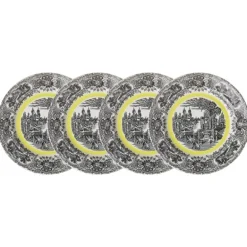 Set de 4 platos llanos colección Negro Vistas Yellow by Aaron Stewart