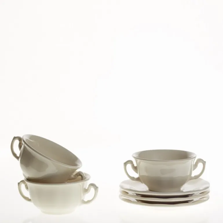 Set de 4 tazas de consomé con platillos colección Aurora Blanca
