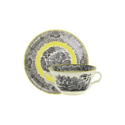 Set de 6 tazas de consomé con platillos colección Negro Vistas Yellow by Aaron Stewart