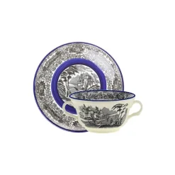 Set de 6 tazas de consomé con platillos colección Negro Vistas Blue by Aaron Stewart