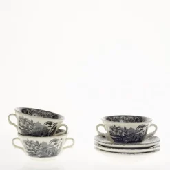 Set de 12 tazas de consomé con platillos colección Negro Vistas