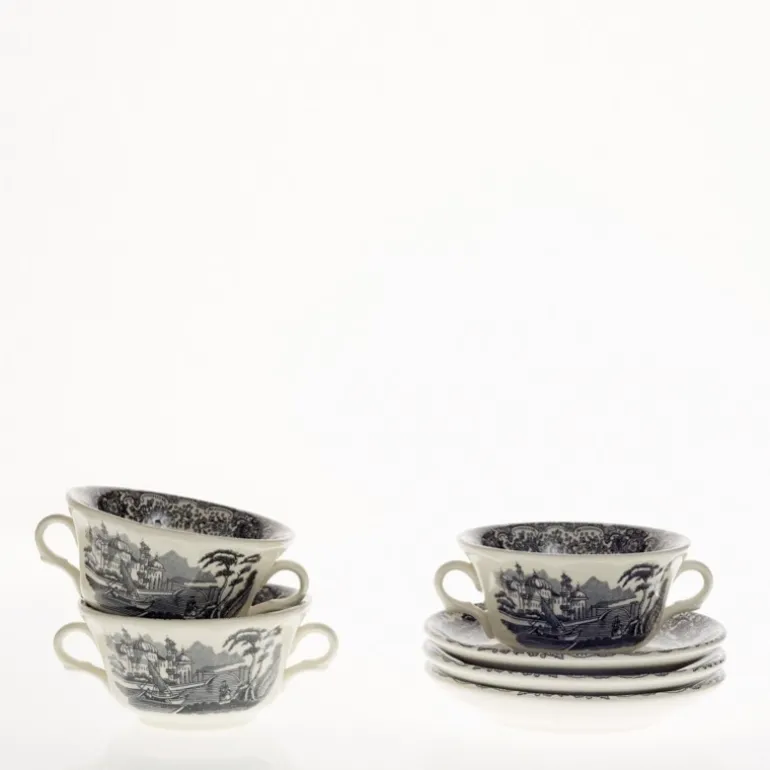 Set de 12 tazas de consomé con platillos colección Negro Vistas
