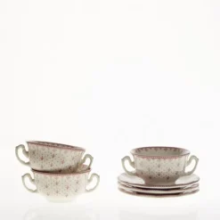 Set de 12 tazas de consomé con platillos colección Flor de Lis Rosa