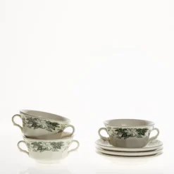 Set de 12 tazas de consomé con platillos colección Yedra