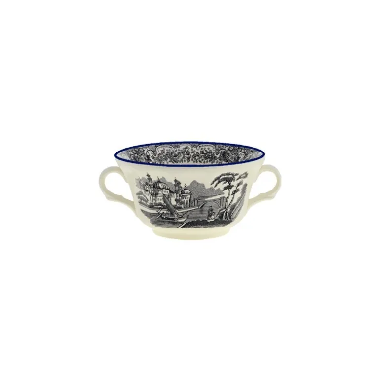 Set de 4 tazas de consomé con platillos colección Negro Vistas Blue by Aaron Stewart
