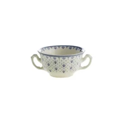 Set de 12 tazas de consomé con platillos colección Flor de Lis Azul