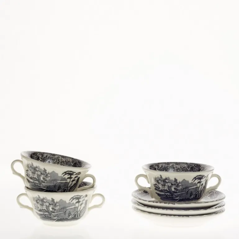 Set de 4 tazas de consomé con platillo colección Negro Vistas