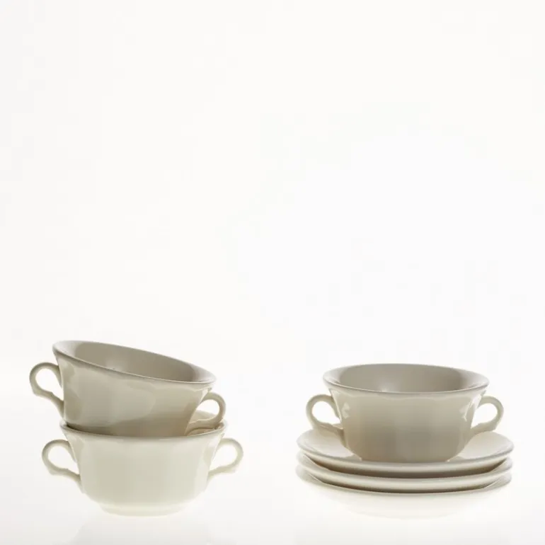Set de 4 tazas de consomé con platillos colección Ochavada Blanca