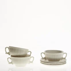 Set de 4 tazas de consomé con platillos colección Imperio Blanca