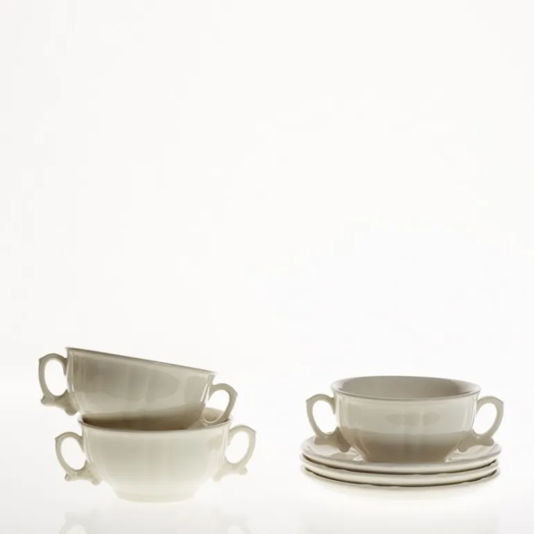Set de 4 tazas de consomé con platillos colección Imperio Blanca