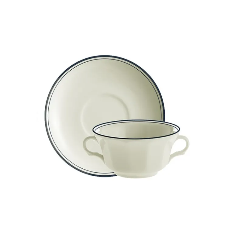 Set de 4 tazas de consomé con platillos colección Basic Line Blue