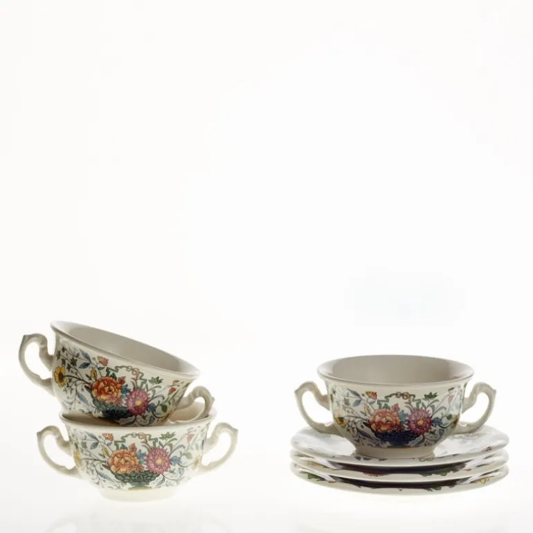 Set de 4 tazas de consomé con platillos colección Bellavista