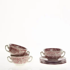 Set de 12 tazas de consomé con platillos colección 202 Rosa