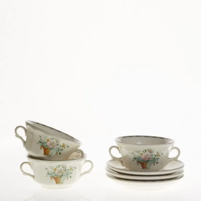 Set de 12 tazas de consomé con platillos colección Canasto Floral