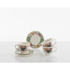 Set de 4 tazas de desayuno con platillos colección Bellavista