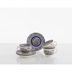 Set de 4 tazas de desayuno con platillos colección Negro Vistas Blue by Aaron Stewart