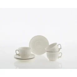 Set de 12 tazas de desayuno con platillos colección Ochavada Blanca