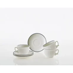Set de 12 tazas de desayuno con platillos colección Basic Line Blue