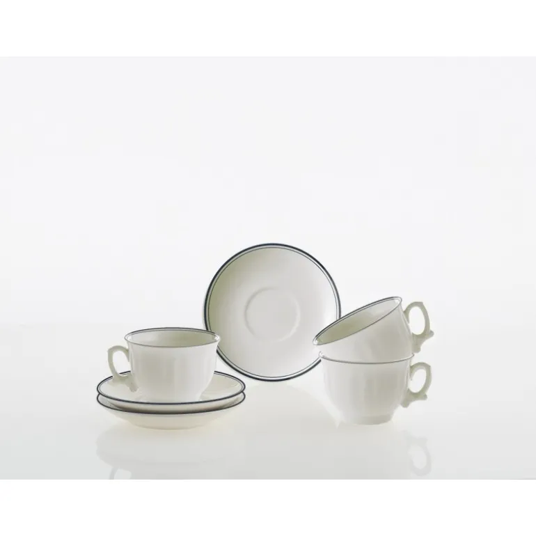 Set de 12 tazas de desayuno con platillos colección Basic Line Blue