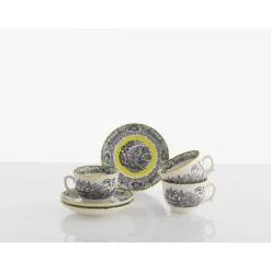 Set de 12 tazas de desayuno con platillos colección Negro Vistas Yellow by Aaron Stewart