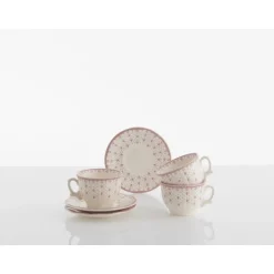 Set de 6 tazas de desayuno con platillos colección Flor de Lis Rosa