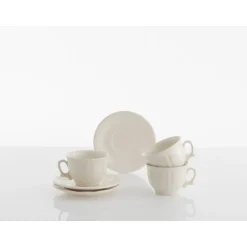 Set de 6 tazas de desayuno con platillos colección Aurora Blanca