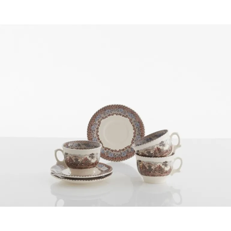 Set de 6 tazas de desayuno con platillos colección Viejo Molino