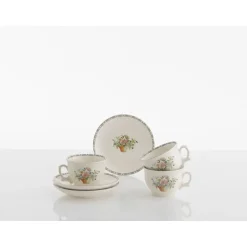 Set de 6 tazas de desayuno con platillos colección Canasto Floral