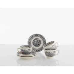 Set de 12 tazas de desayuno con platillos colección Negro Vistas