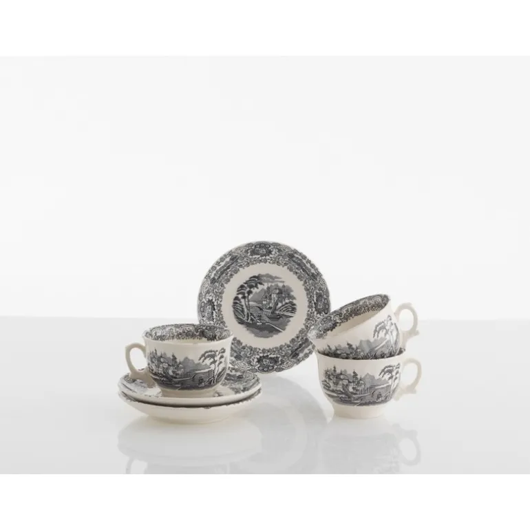 Set de 12 tazas de desayuno con platillos colección Negro Vistas