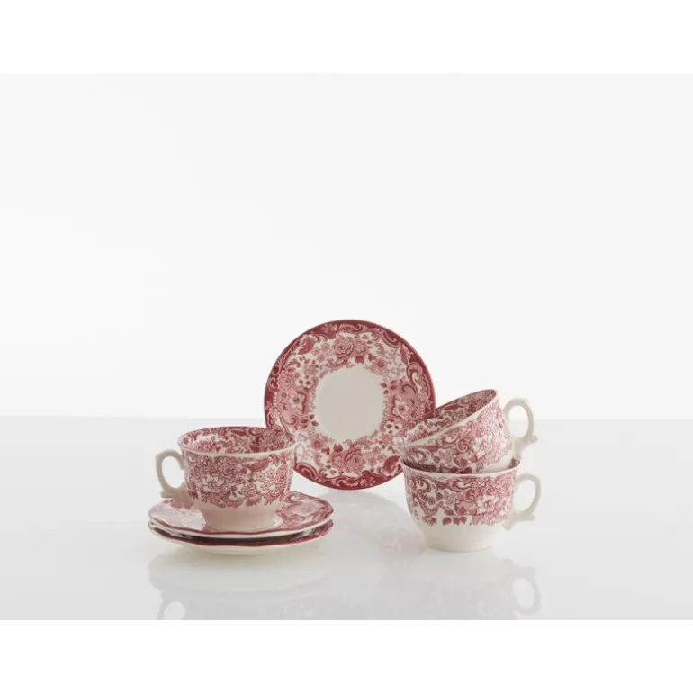 Set de 12 tazas de desayuno con platillos colección 202 Rosa