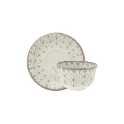 Set de 4 tazas de té con platillos colección Flor de Lis Rosa